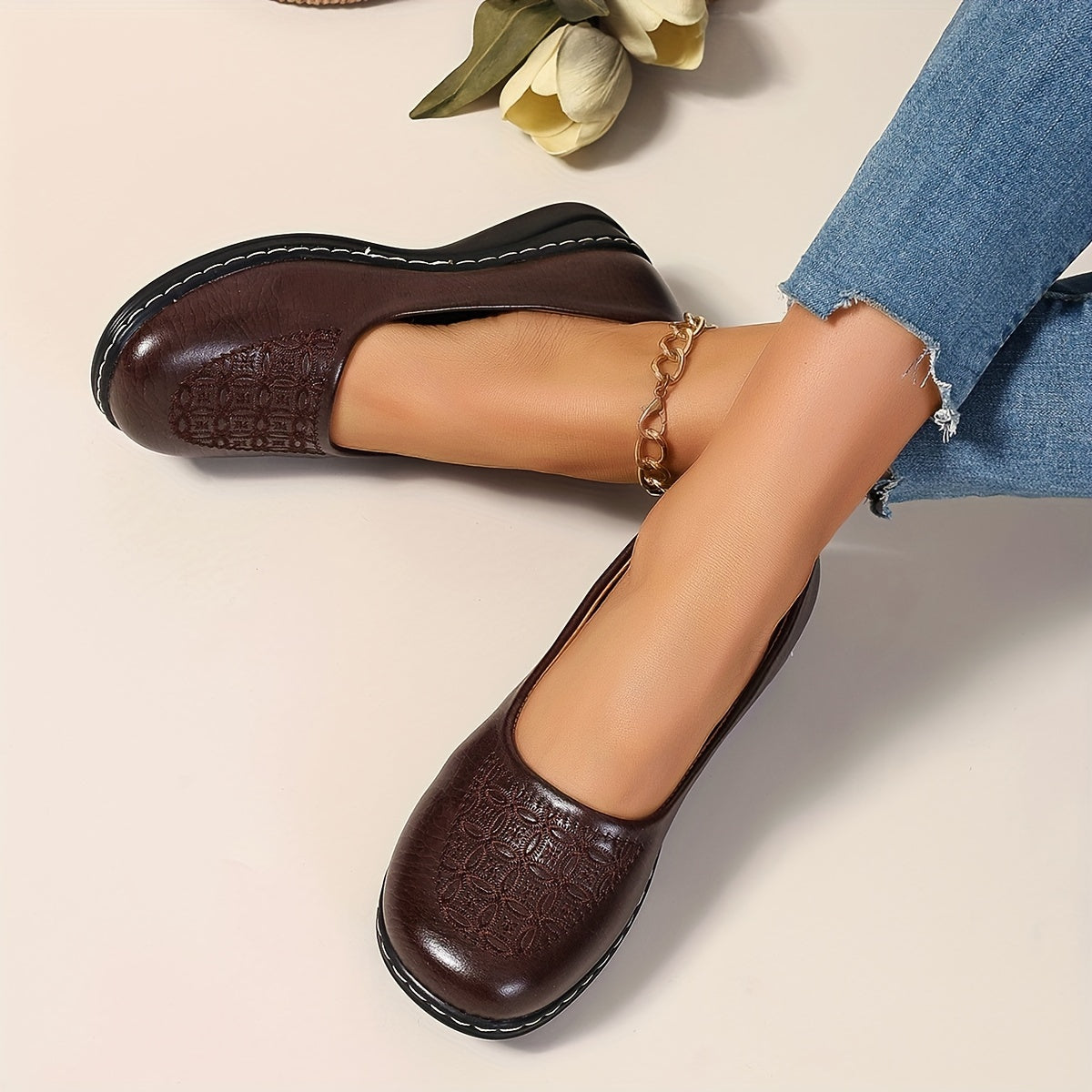 Delaney Patterned Comfort Slip-Ons in Coffee