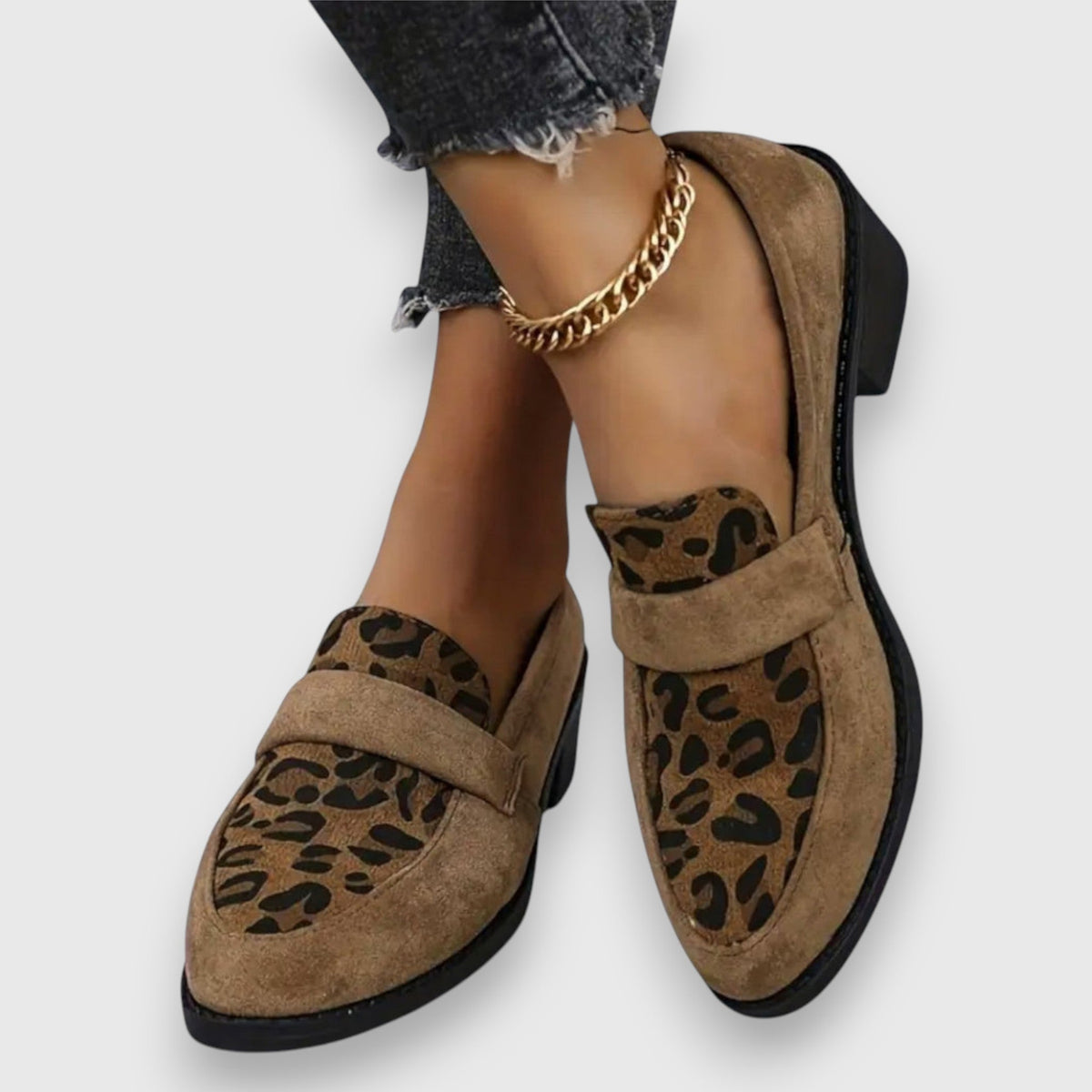 Dahlia leopard panel penny loafers