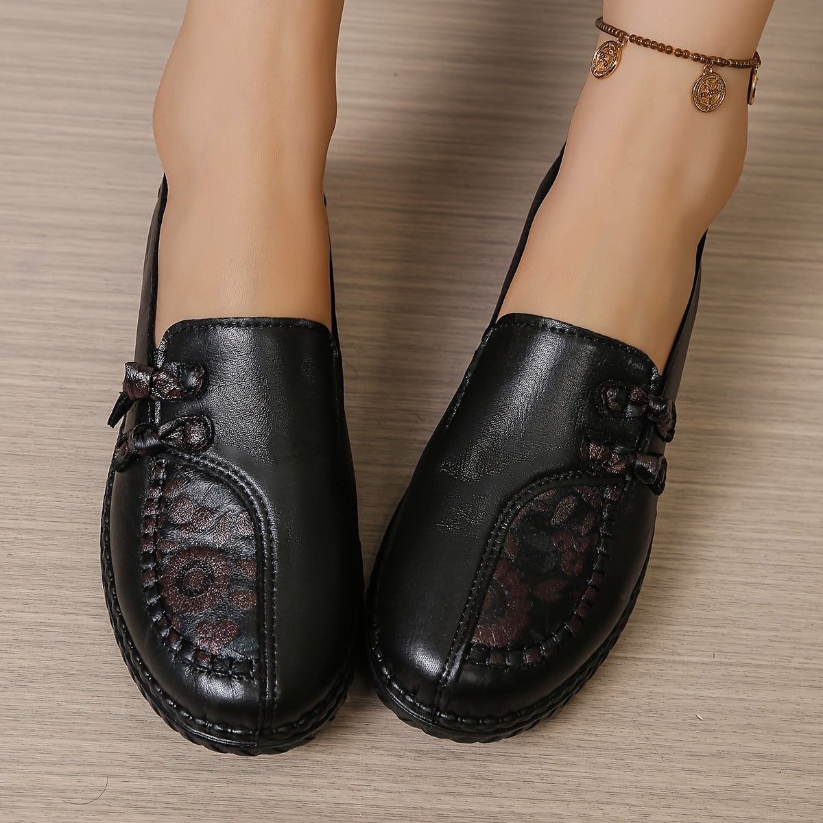 Ianthe Floral Detail Comfort Loafers in Black