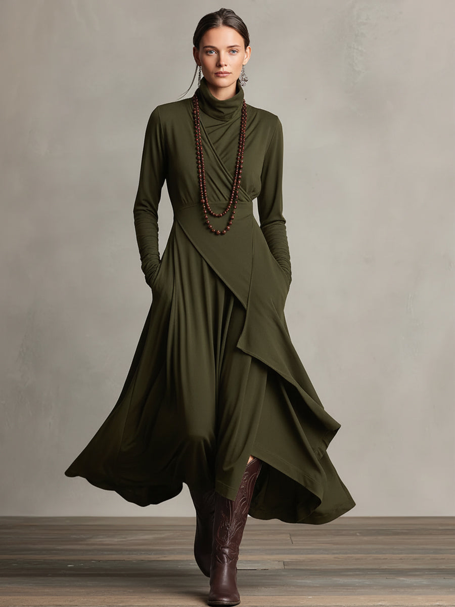 Ebba | Turtleneck Draped Knit Dress with Pockets