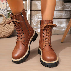 Cassia Lace-Up Side-Zip Combat Boots
