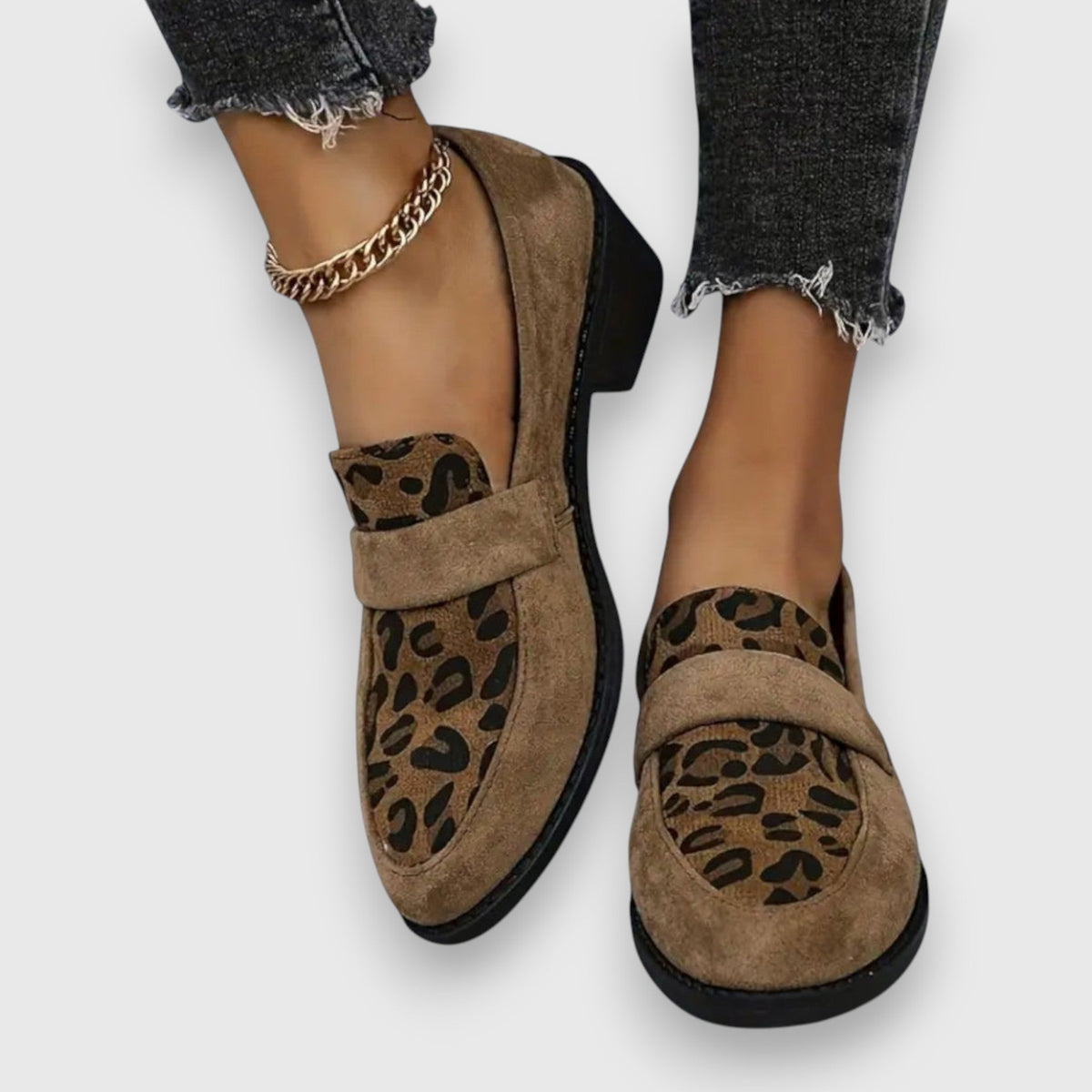 Dahlia leopard panel penny loafers