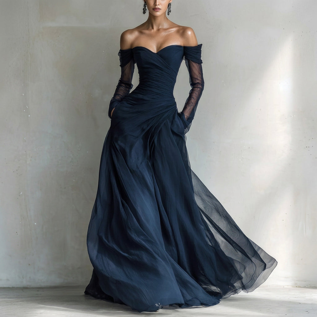 Elfrida | Off-Shoulder Pleated Long Dress