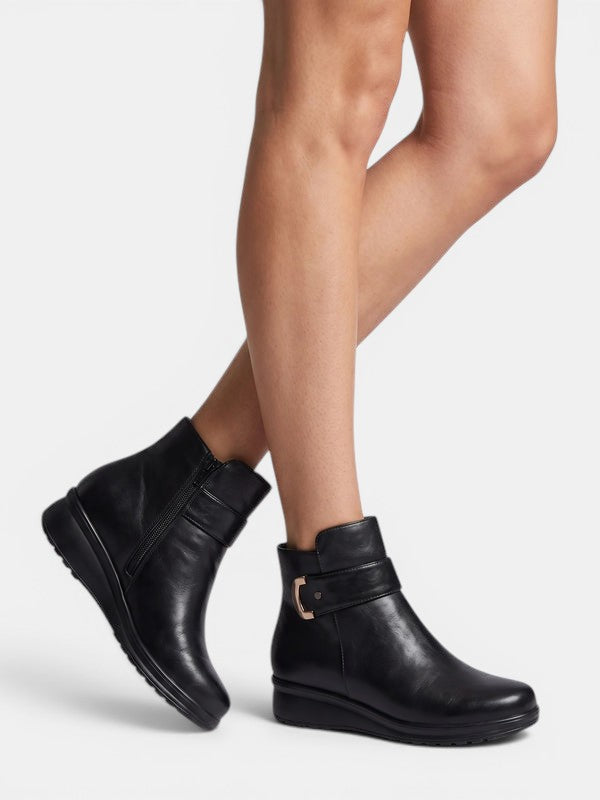 Dorrie Side-Zip Buckle Strap Ankle Boots