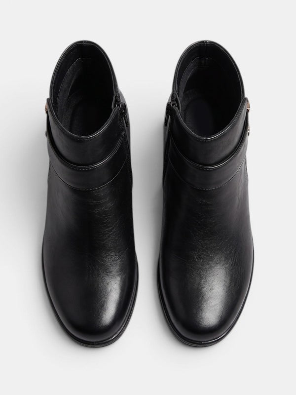 Dorrie Side-Zip Buckle Strap Ankle Boots