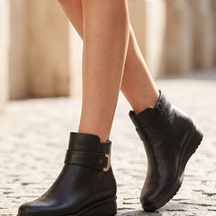 Dorrie Side-Zip Buckle Strap Ankle Boots
