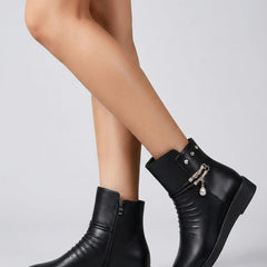 Zinnia Ruched Jewel-Chain Wedge Ankle Boots