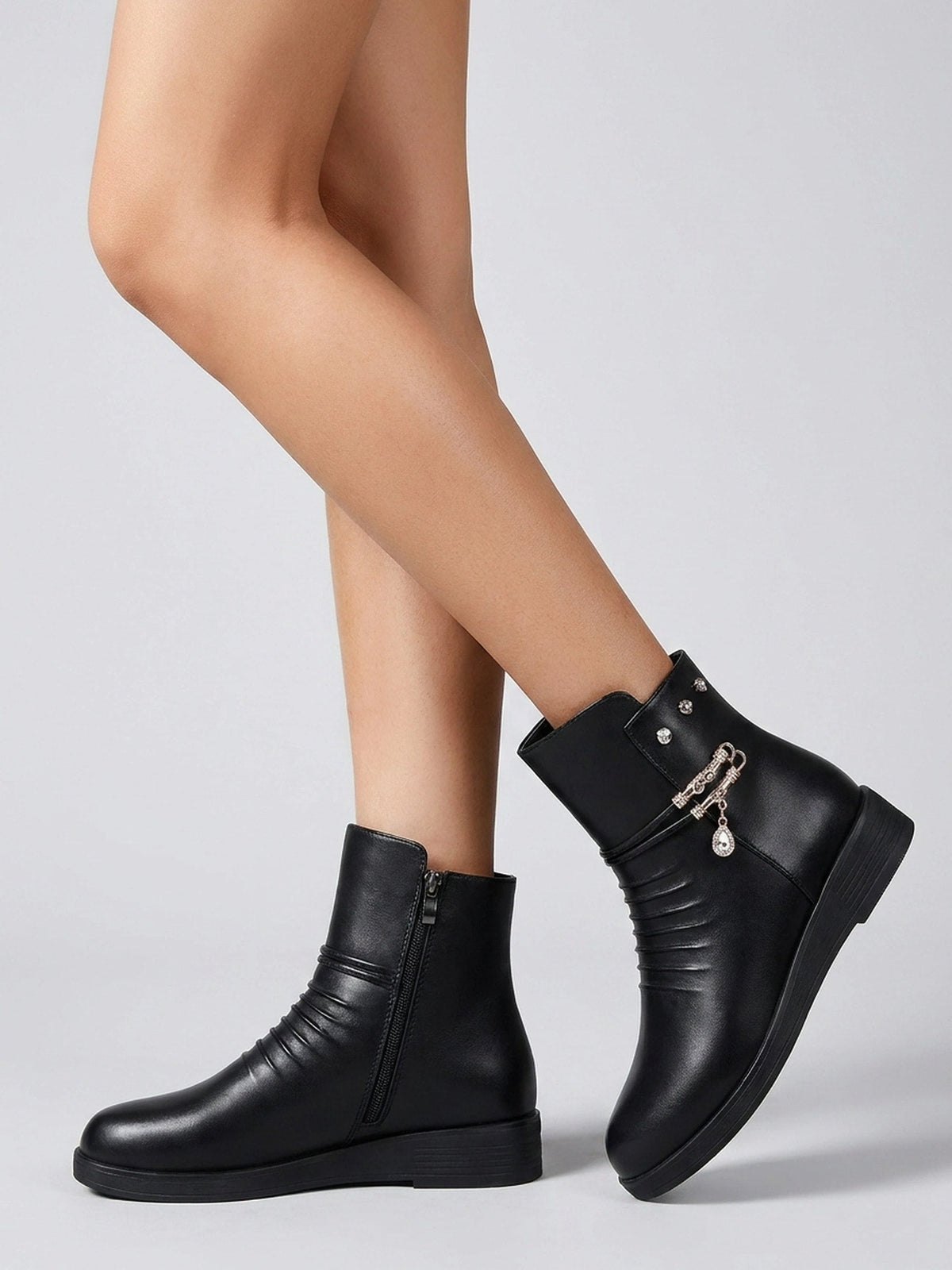 Zinnia Ruched Jewel-Chain Wedge Ankle Boots