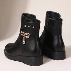 Zinnia Ruched Jewel-Chain Wedge Ankle Boots