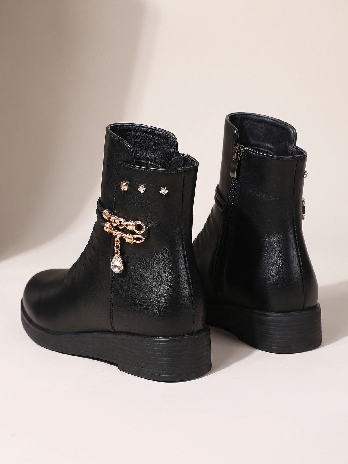 Zinnia Ruched Jewel-Chain Wedge Ankle Boots
