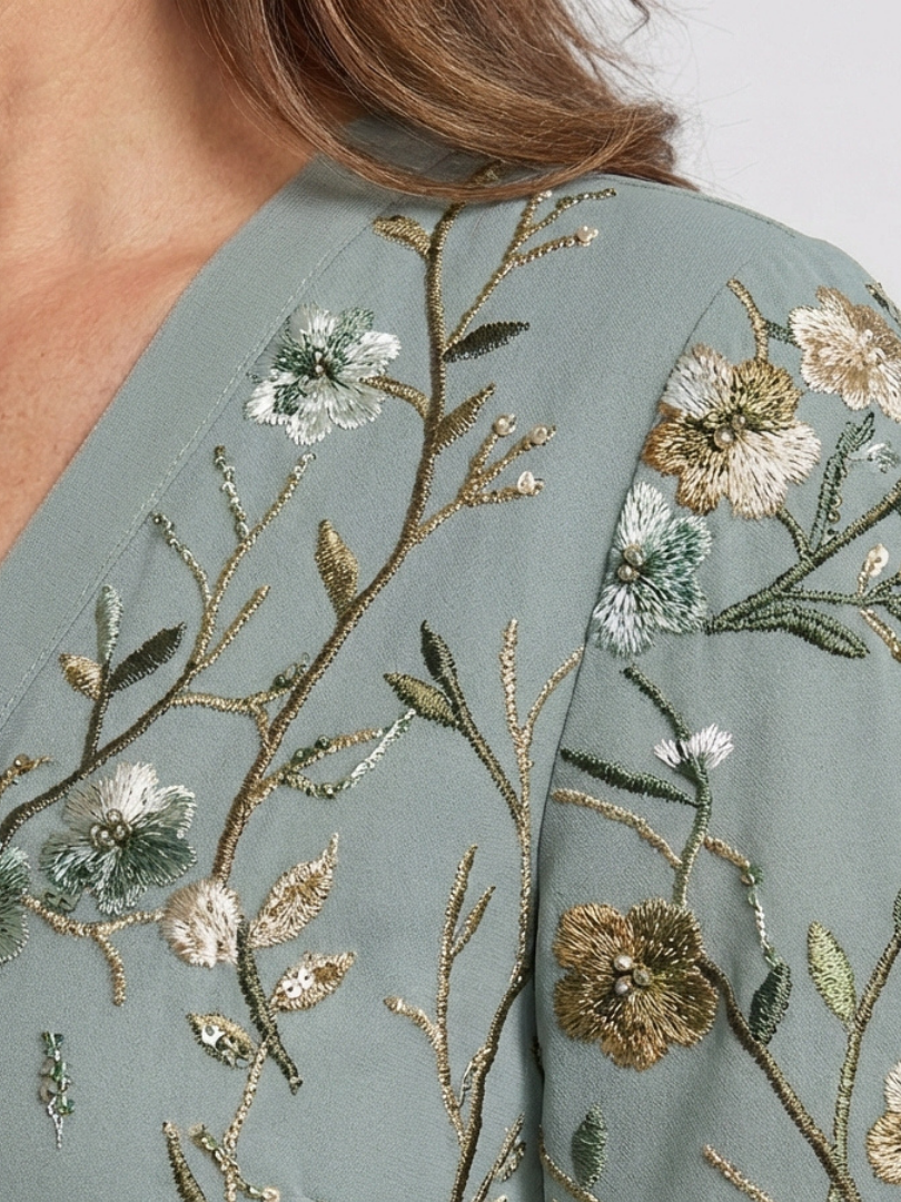 Lisbeth | Green Floral Sheer-Sleeve Maxi Dress