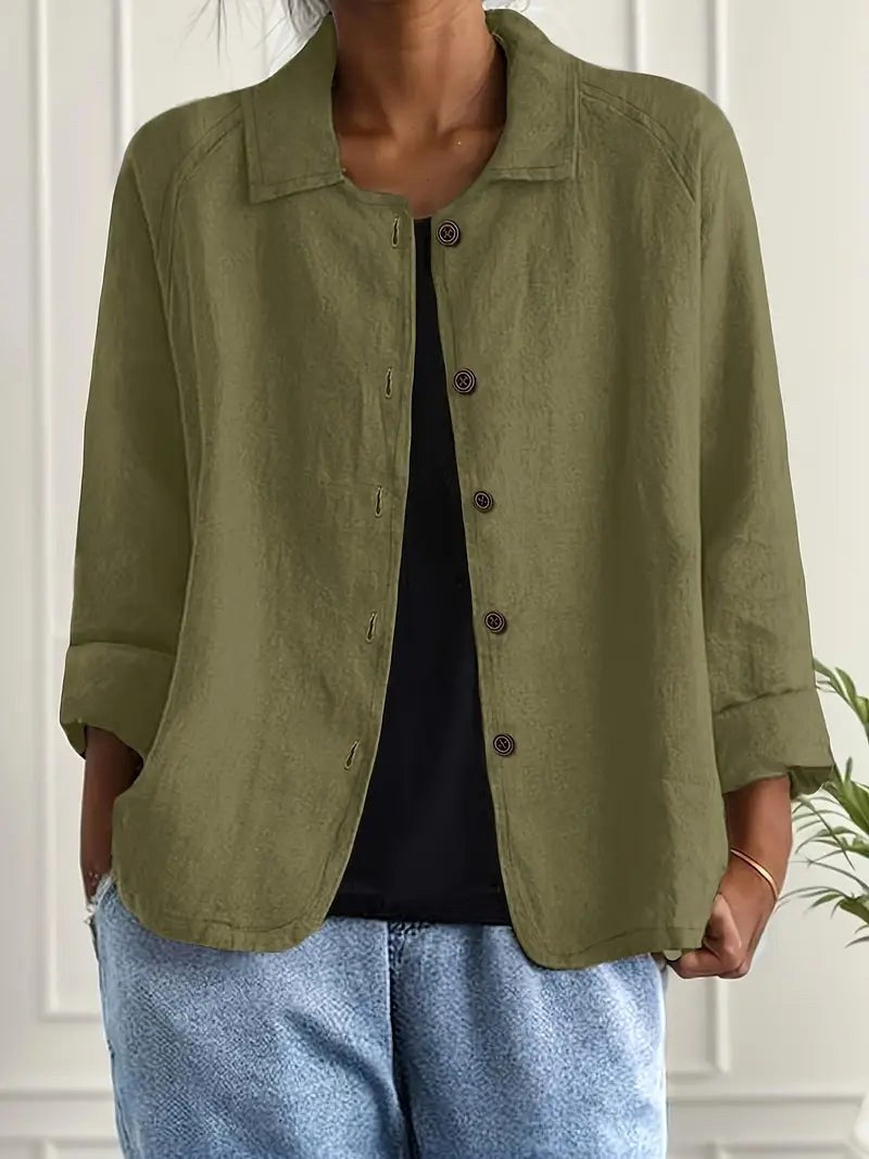 Aurelienne | Relaxed Olive Button-Front Shirt