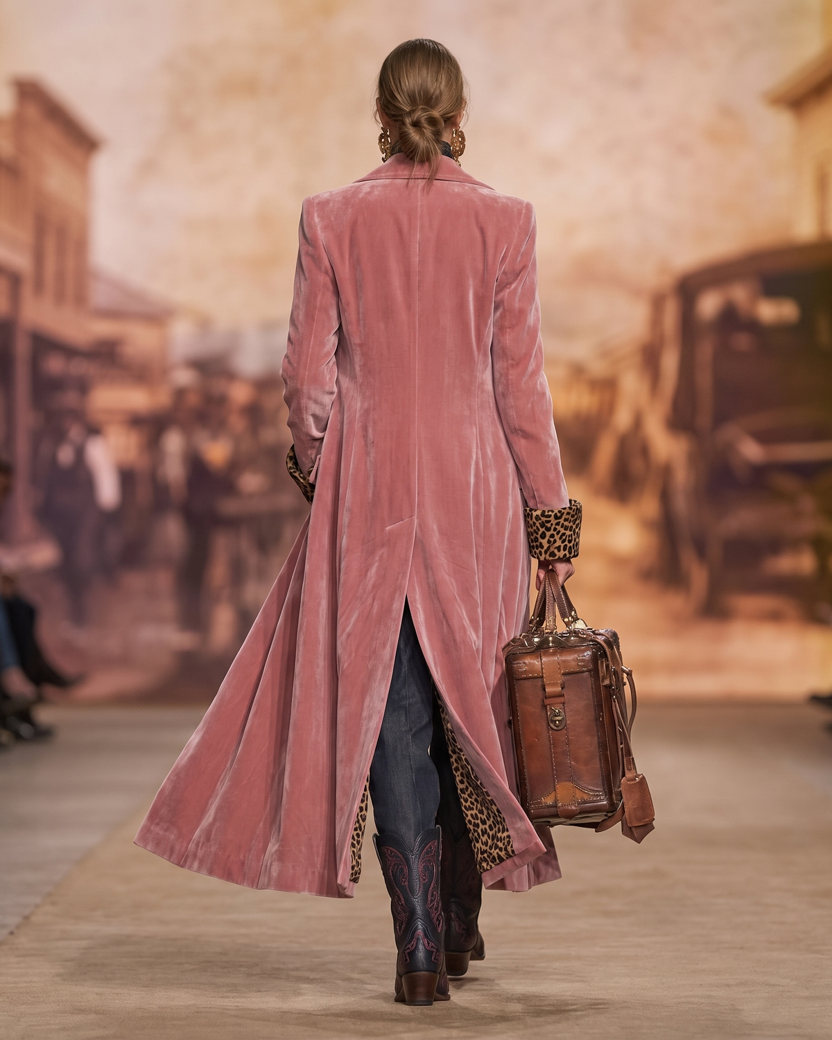 Natasha Long Tailored Coat with Leopard Lining