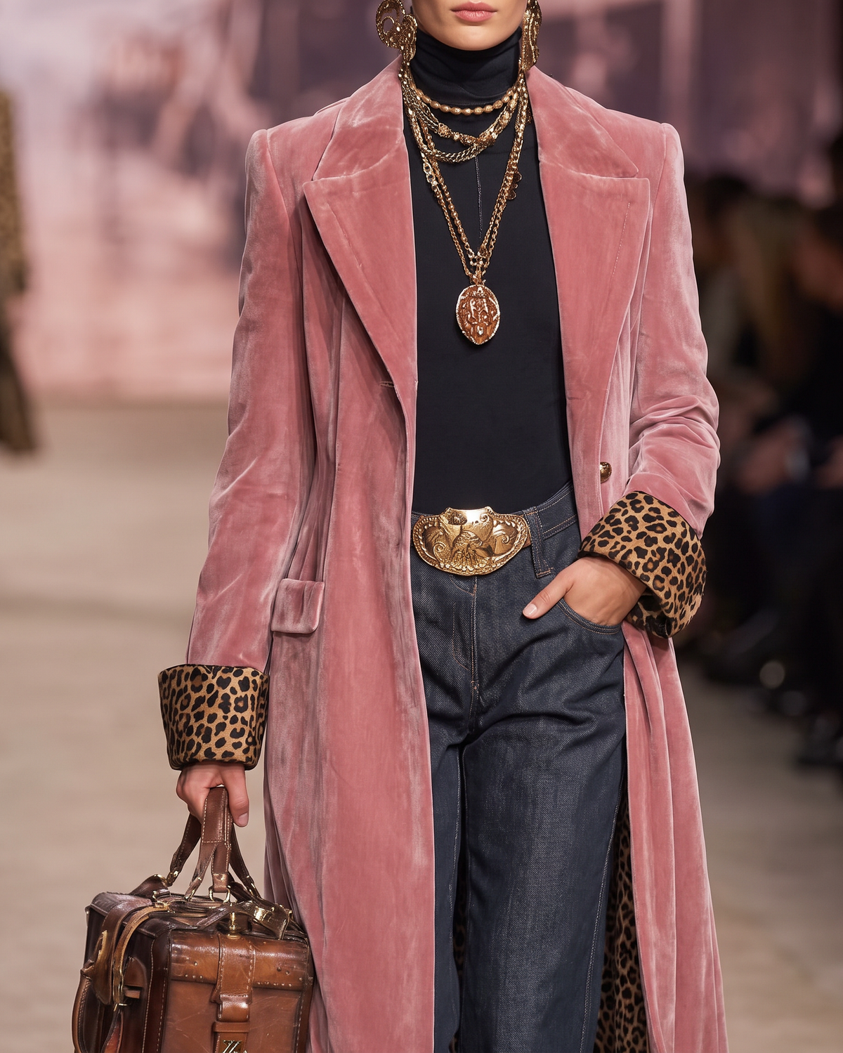 Natasha Long Tailored Coat with Leopard Lining