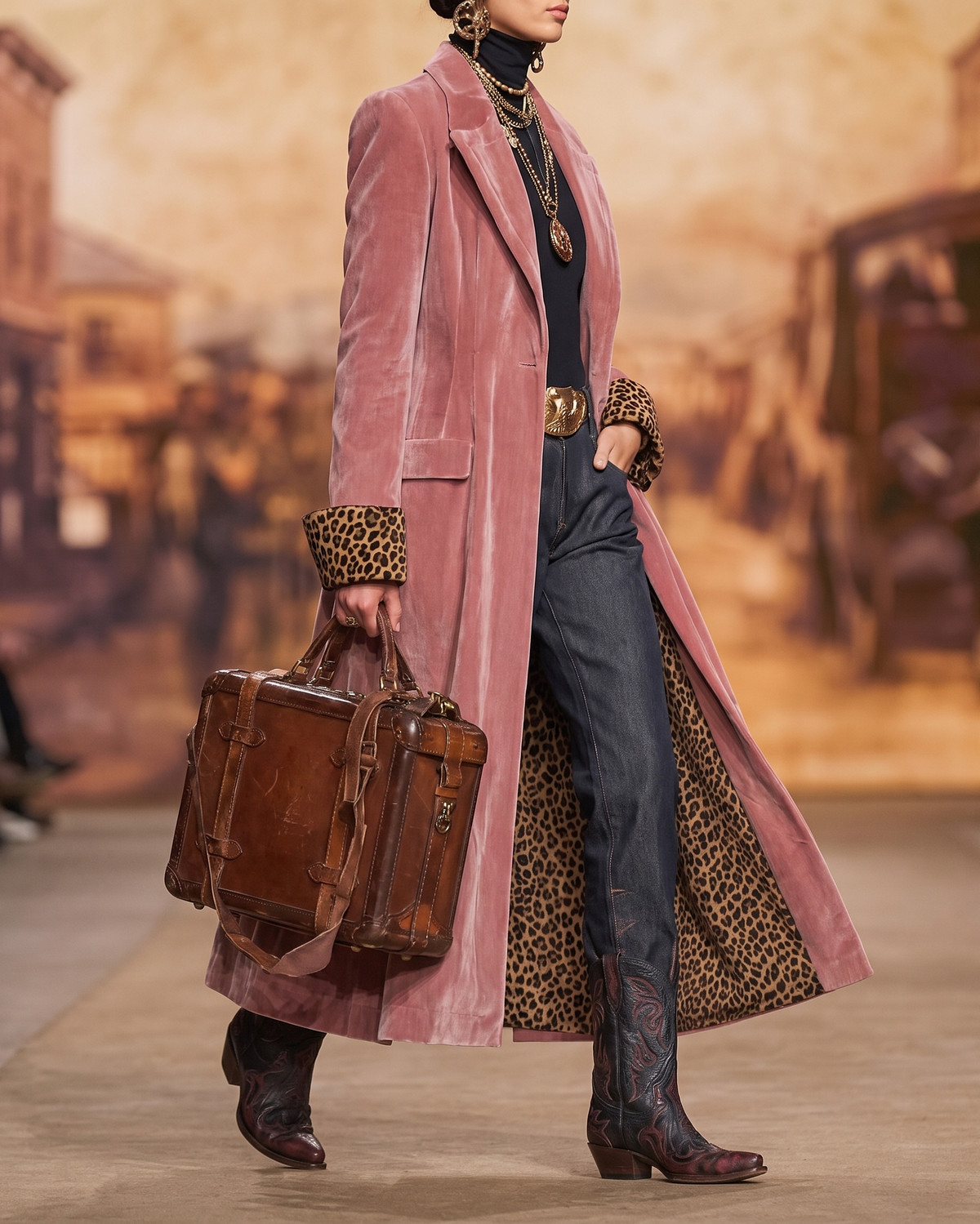 Natasha Long Tailored Coat with Leopard Lining