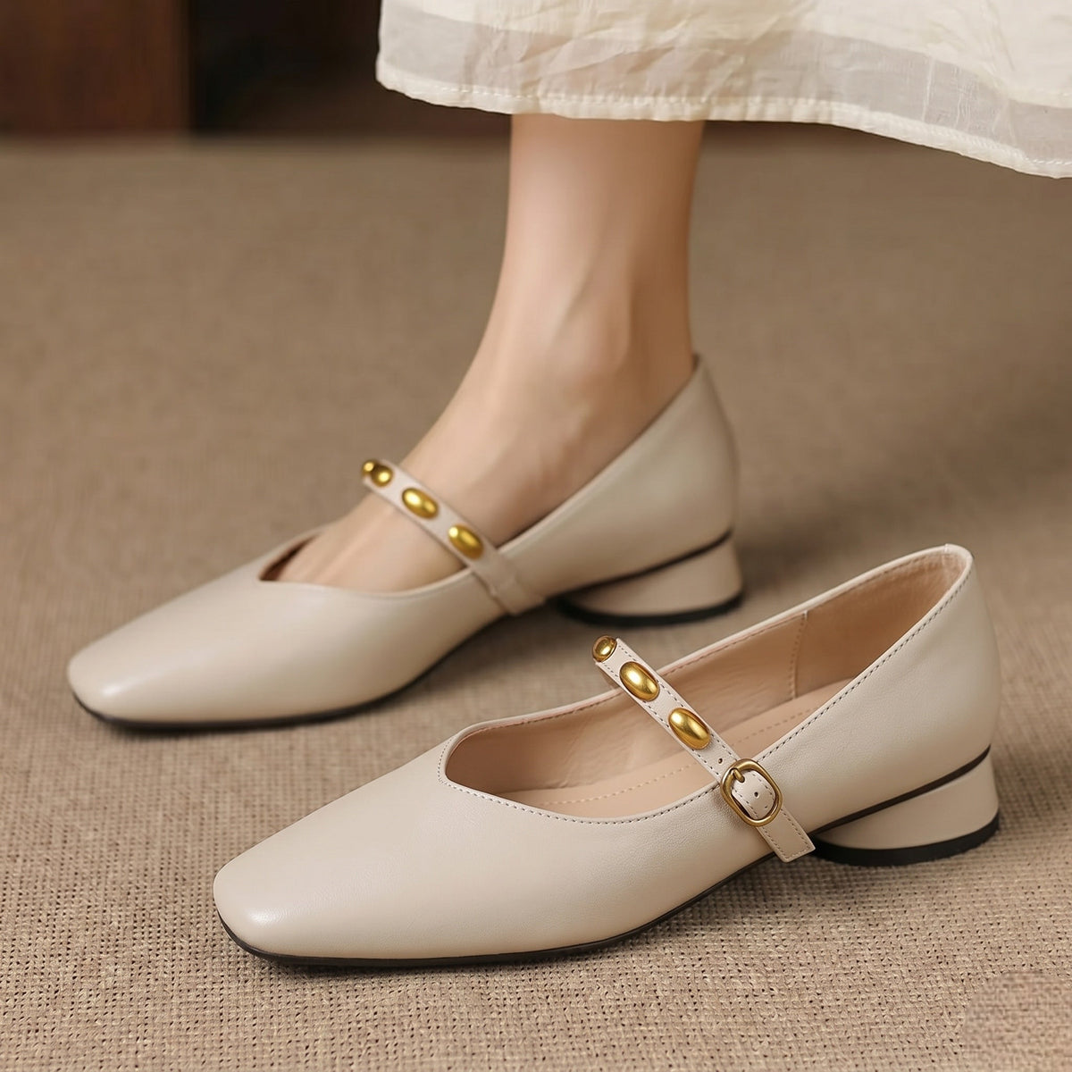 Edmee Square-Toe Mary Jane Flats