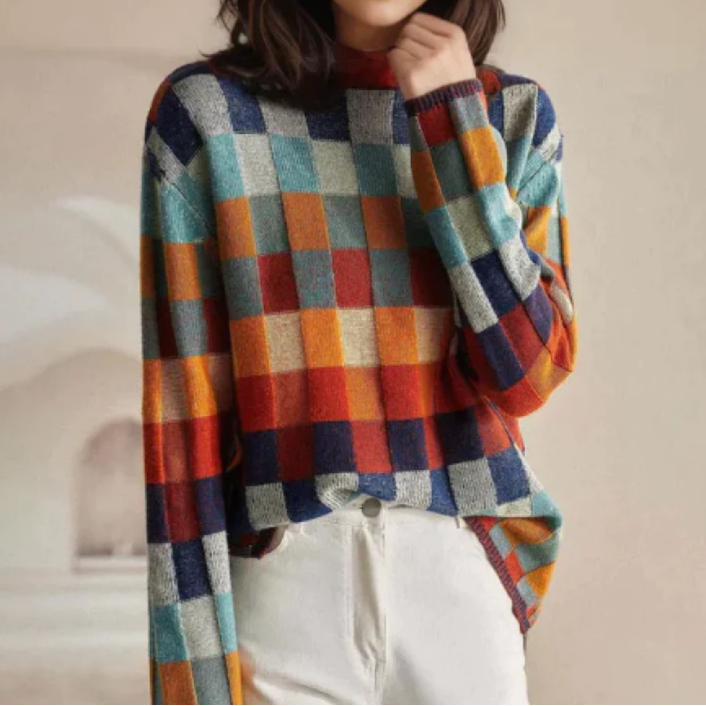 Cindy | Retro Check Pattern Sweater