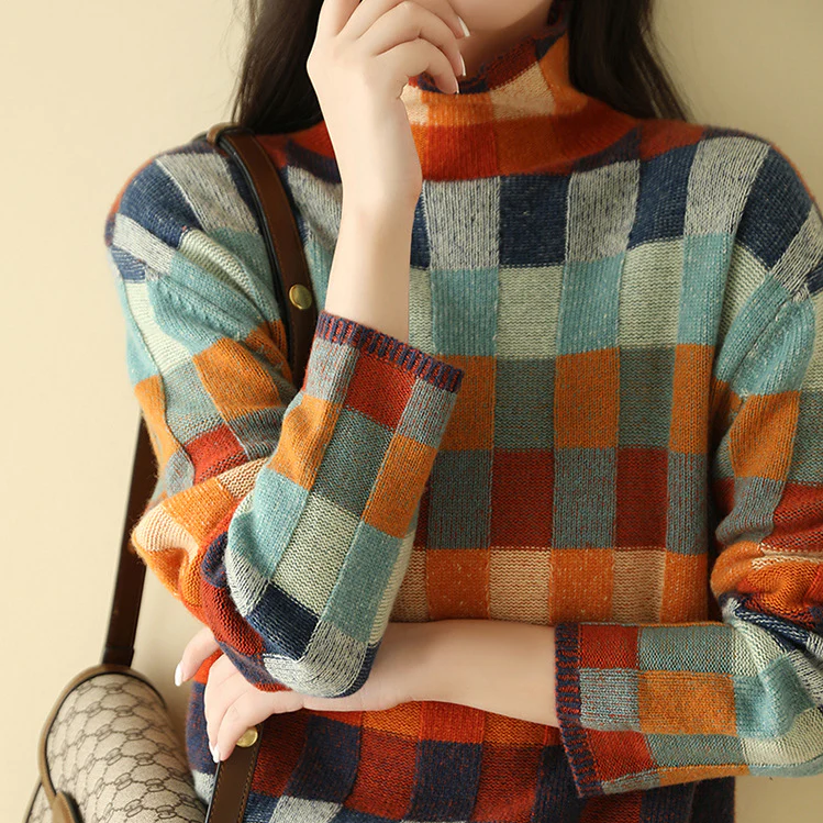 Cindy | Retro Check Pattern Sweater