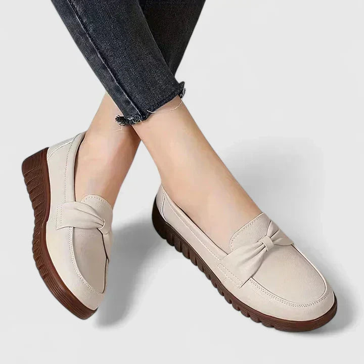 Lorraine crossover comfort wedge loafers in Beige