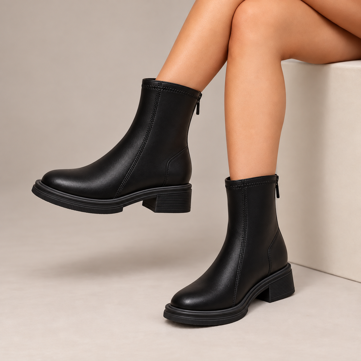 Kerensa Back-Zip Block Heel Ankle Boots