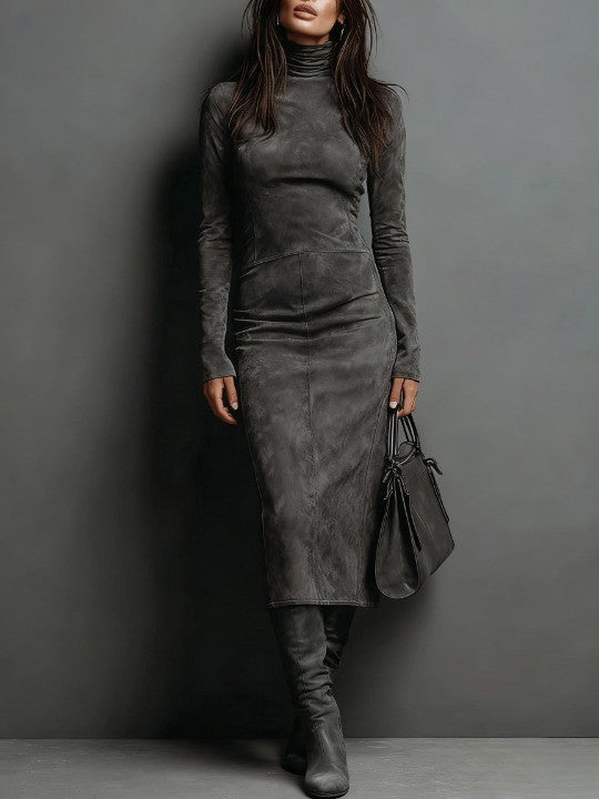 Charity | Suede-Look High-Neck Midi Dress