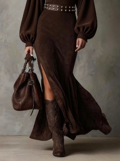 Elmira | Lantern-Sleeve Mock Neck Midi Dress