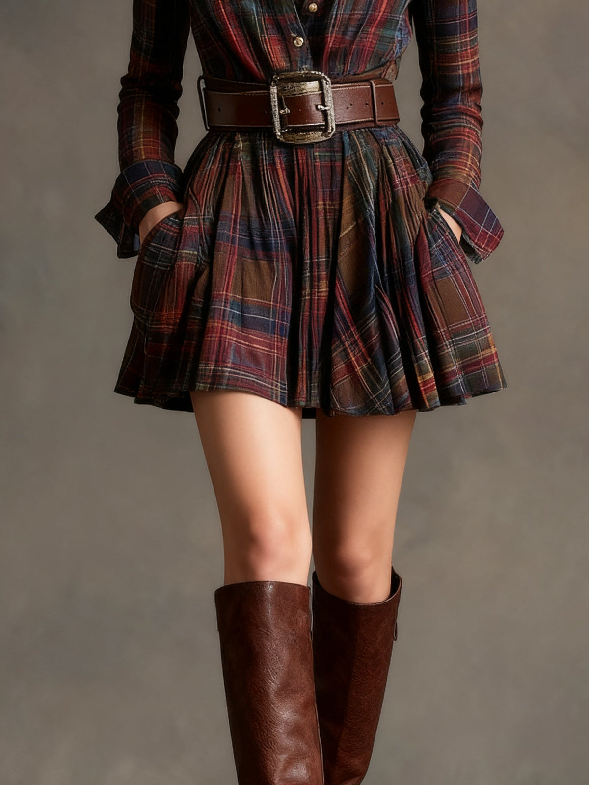 Essie | Checked Collared Belted Dress