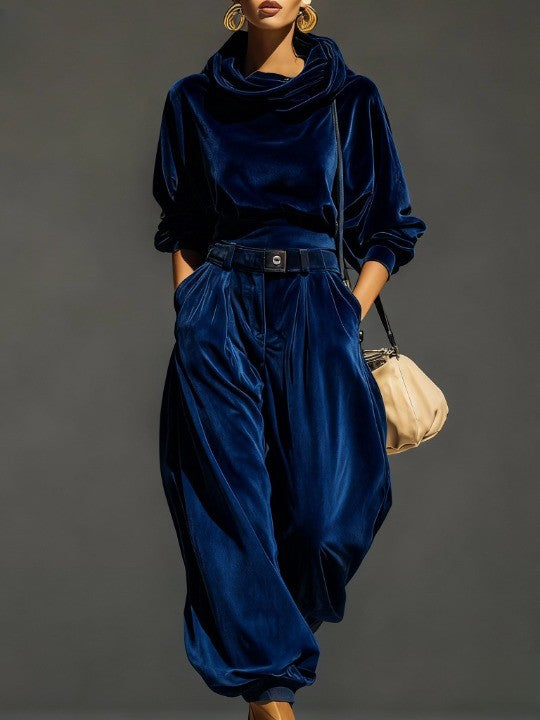 Erin | Velvet Hooded Top and Loose Pants Set
