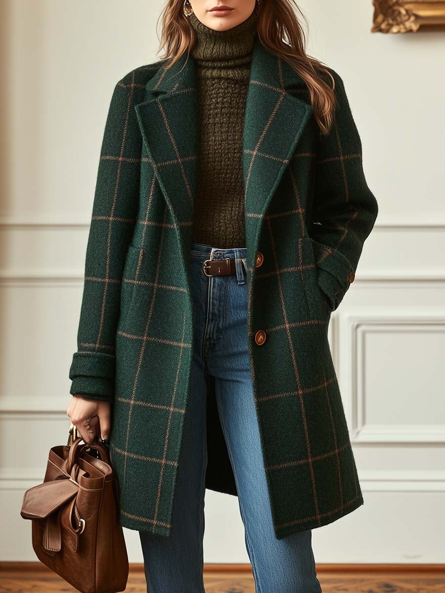 Sutton plaid longline coat in Green (color)