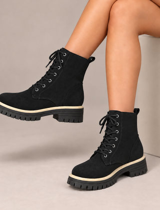 Cosette Lace-Up Platform Boots in Black