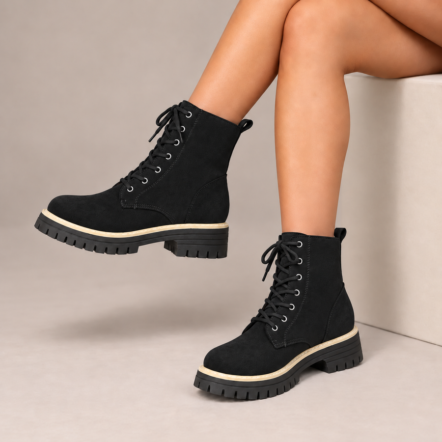 Cosette Lace-Up Platform Boots in Black