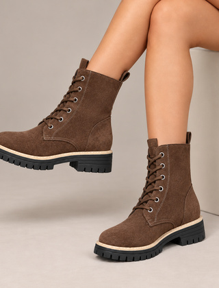Cosette Lace-Up Platform Boots in Brown
