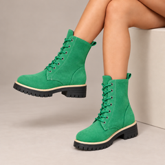 Cosette Lace-Up Platform Boots in Emerald
