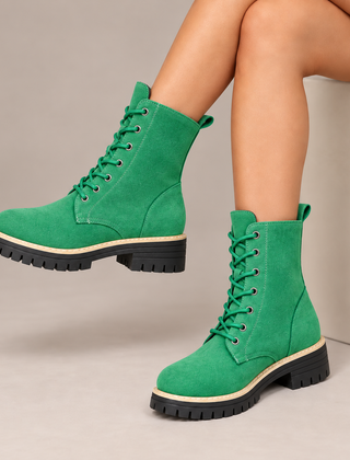 Cosette Lace-Up Platform Boots in Emerald