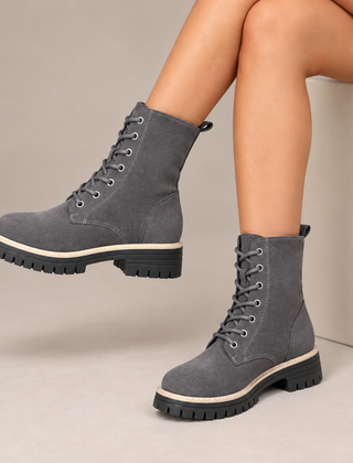 Cosette Lace-Up Platform Boots in Gray