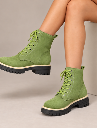 Cosette Lace-Up Platform Boots in Moss Green
