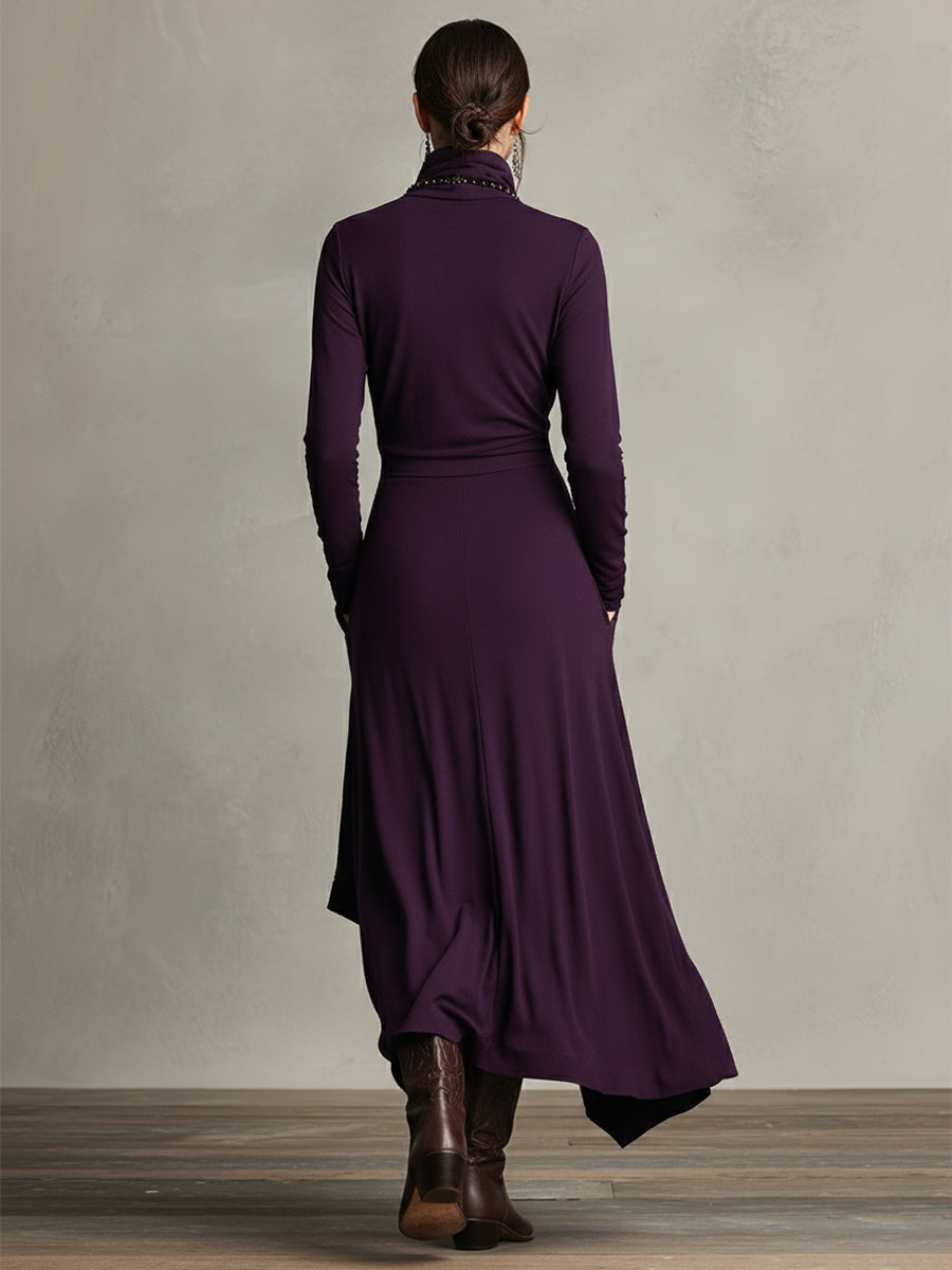 Ebba | Turtleneck Draped Knit Dress with Pockets