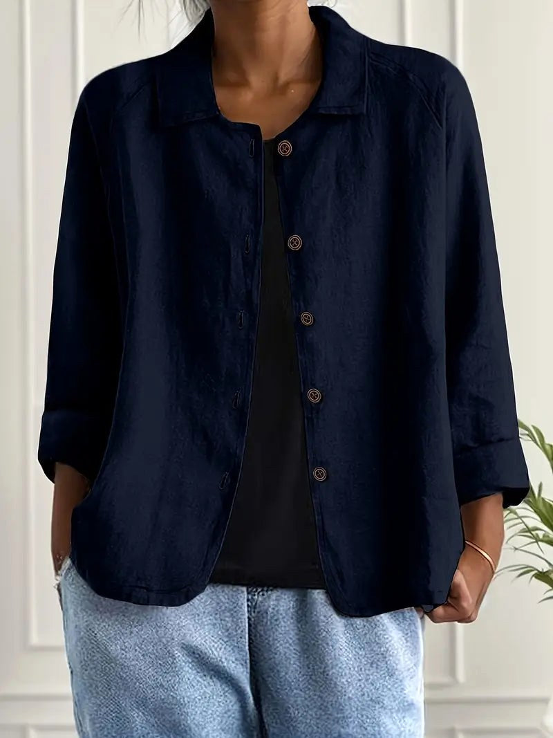 Cerisette | Navy Button-Front Shirt Blouse