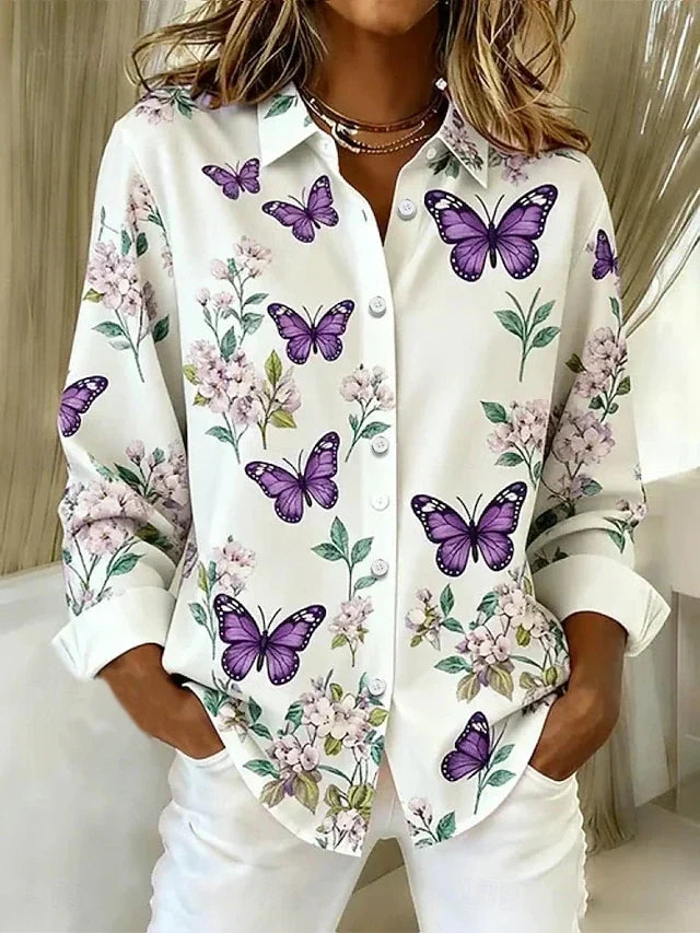 Audra | Butterfly Print Button Blouse