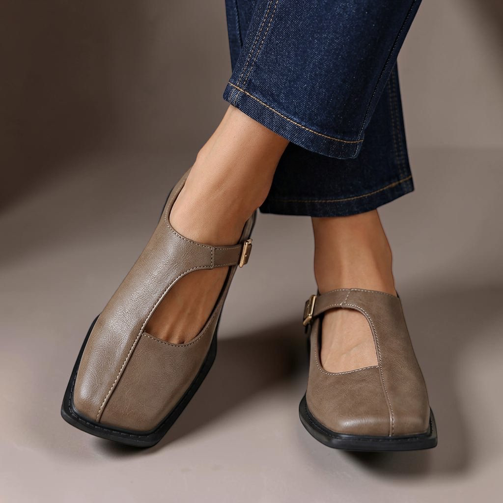 Larkin Comfort T-Strap Flats in Ash Gray