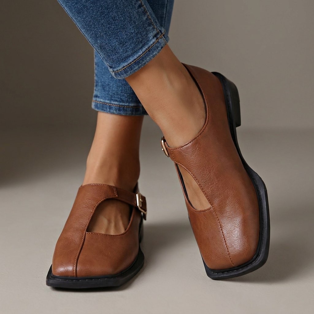 Larkin Comfort T-Strap Flats in Light Brown