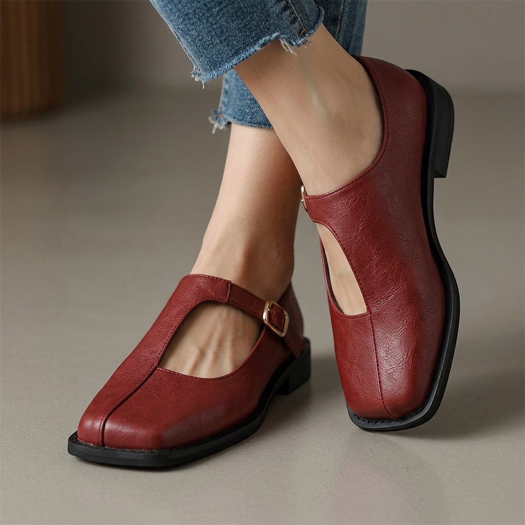 Larkin Comfort T-Strap Flats in Red