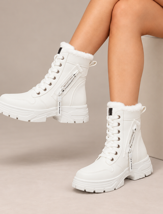 Fallon Plush-Lined Lace-Up Winter Boots in Beige