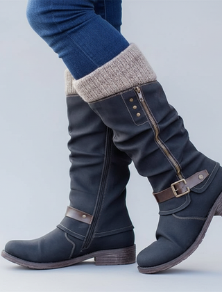 Eowyn Elegant Supportive Buckle Boots in Black
