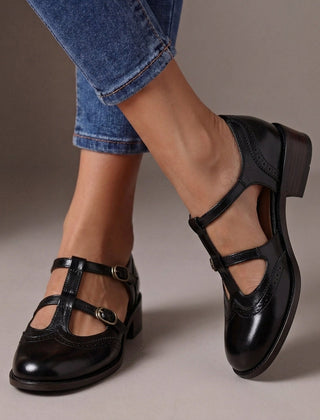Calanthe Brogue Mary Janes in Black
