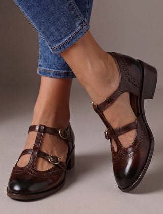 Calanthe Brogue Mary Janes in Brown