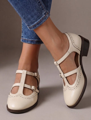 Calanthe Brogue Mary Janes in White