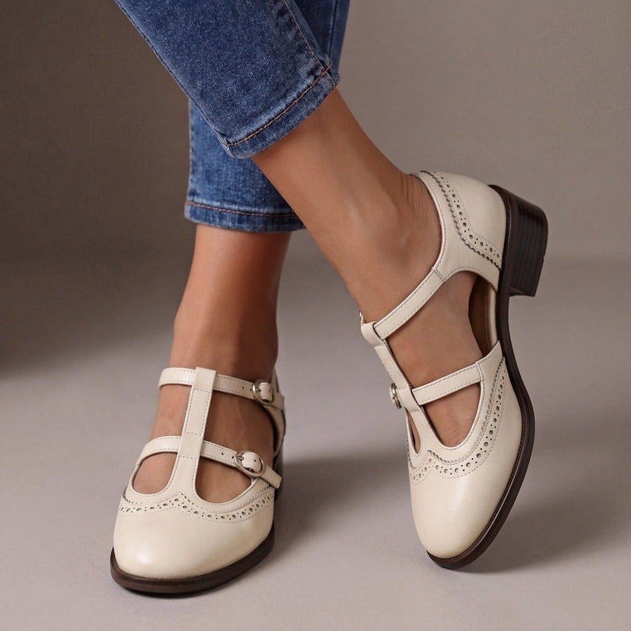 Calanthe Brogue Mary Janes in White