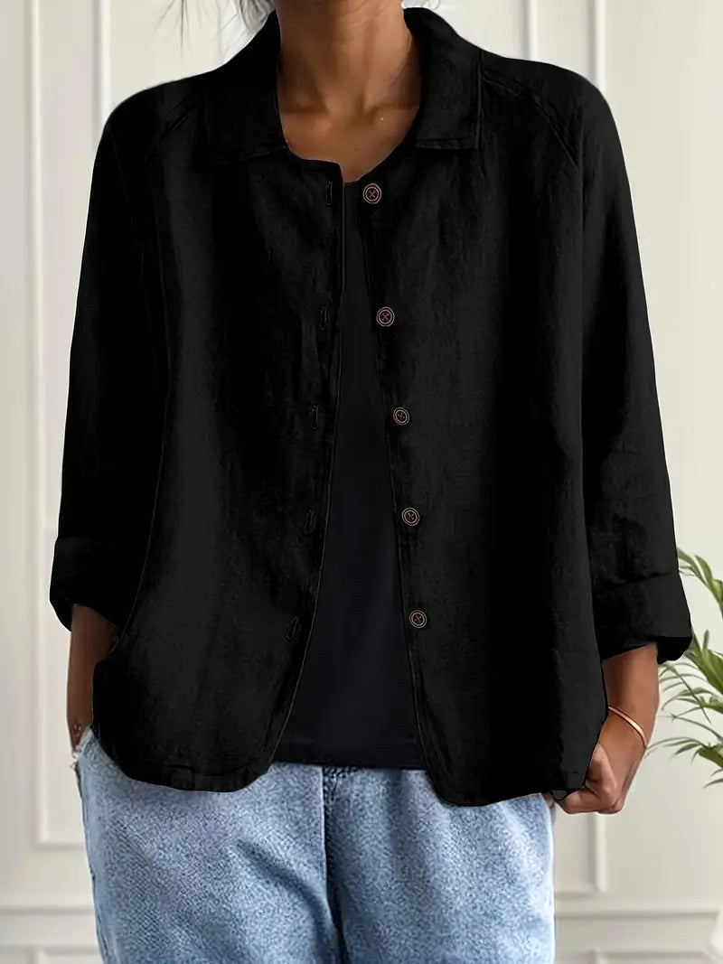 Ysolde | Black Button-Front Shirt Blouse