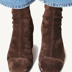 Odette Elegant Suede Ankle Boots in Dark Brown